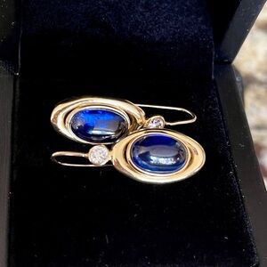 14K Italian Yellow Gold Pomelatto style earrings with blue sapphires APPRAISAL